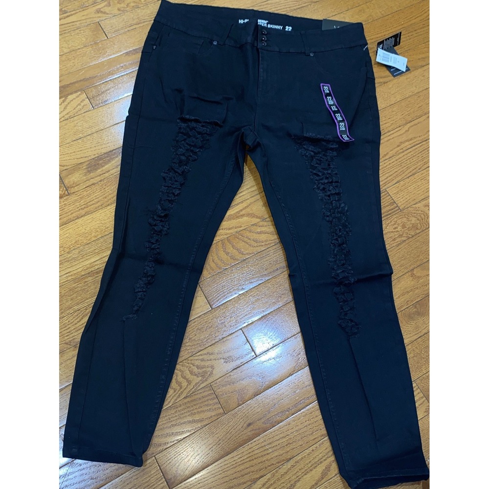 Hot Topic Denim High Rise Super Skinny Black Skinny Jeans Destroyed Size 22